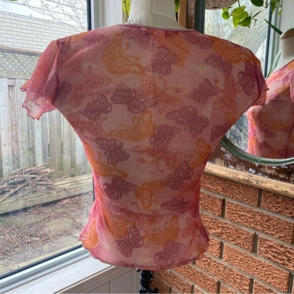 La Vie En Rose Size Medium Y2K Butterfly Mesh Tee - Picture 4 of 9